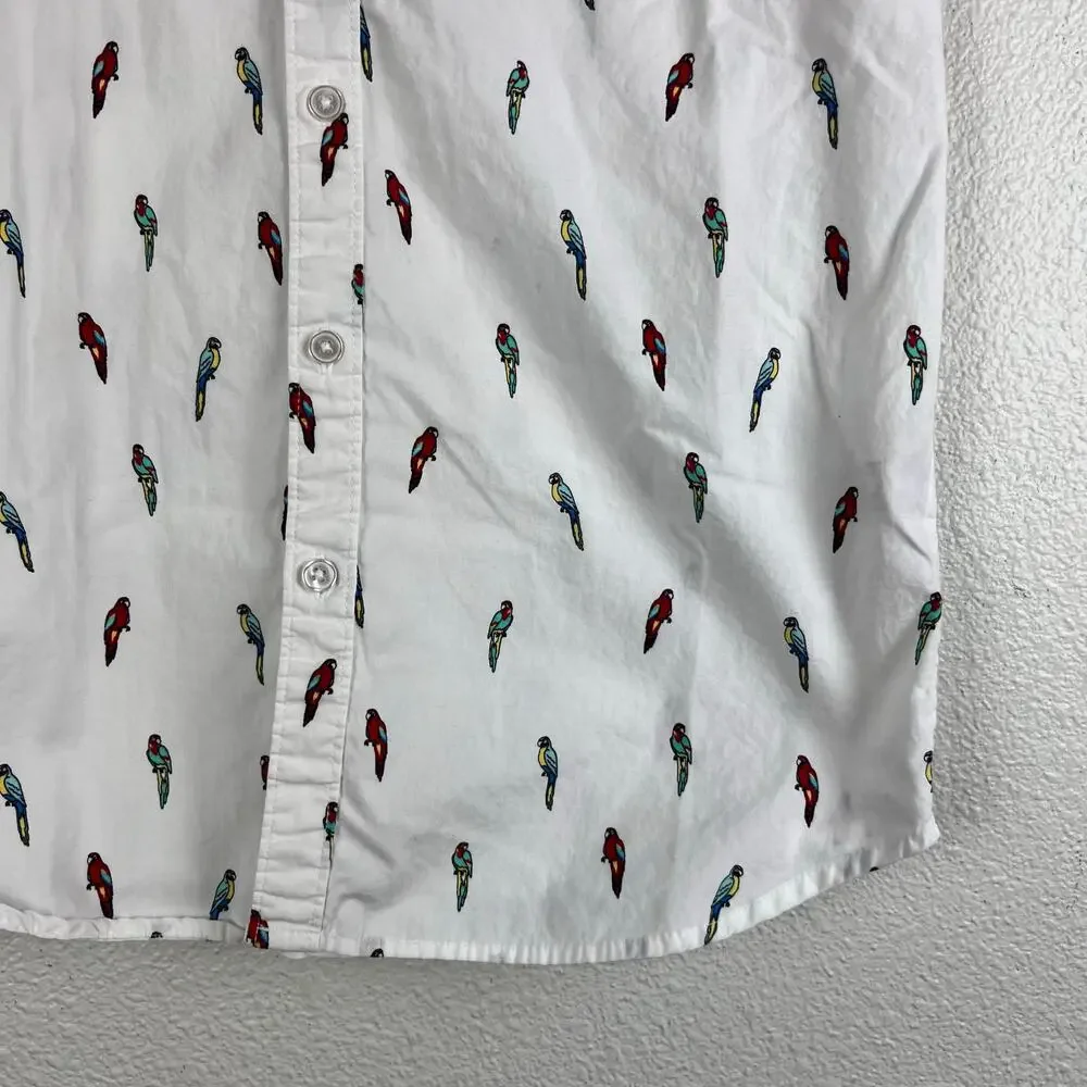 Forever 21 Men White Parrot Print Short Sleeve Button Up Shirt Small - Picture 3 of 8